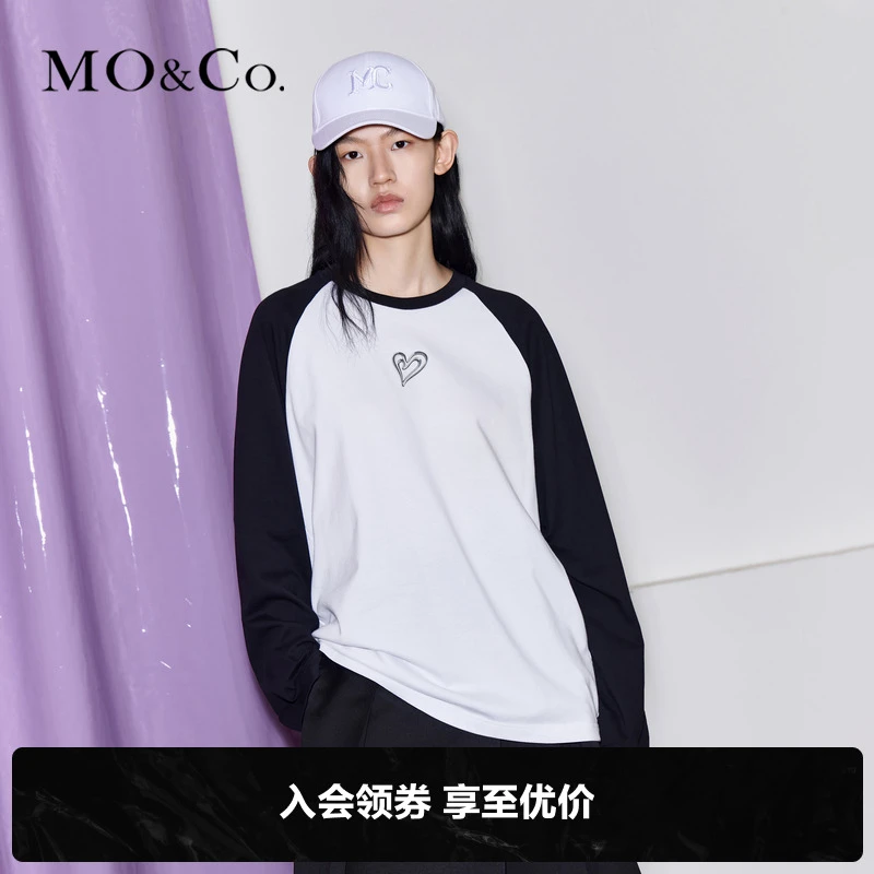 MOCO秋爱心印花撞色插肩宽松棉质时尚T恤MBC3TEET15