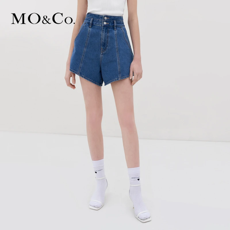 MOCO夏季高腰时尚百搭显瘦牛仔短裤双腰头休闲MBC2SOTT37