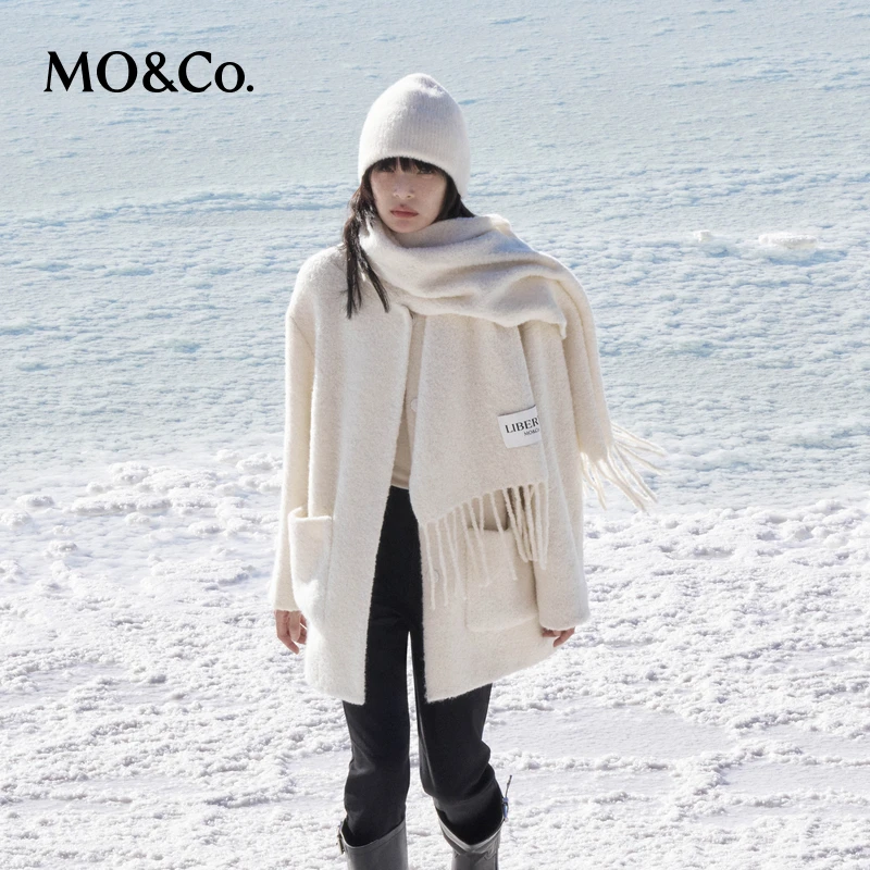 MOCO外套冬羊驼毛圆领中长款毛呢大衣附围巾MBD4OVCT07