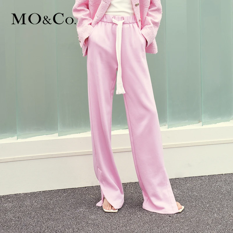 MOCO爱心织唛高腰卫裤开叉直筒休闲裤薄荷曼波静奢风MBC1PAT003