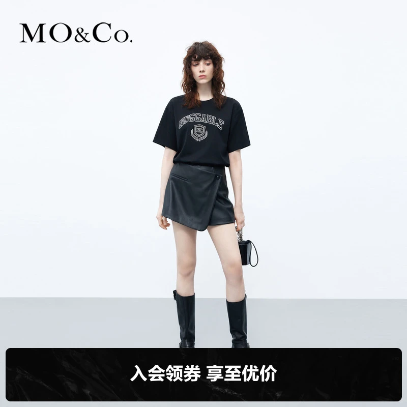 MOCO秋复古学院风SLOGAN胶印短袖T恤轻职场MBC3TEET05