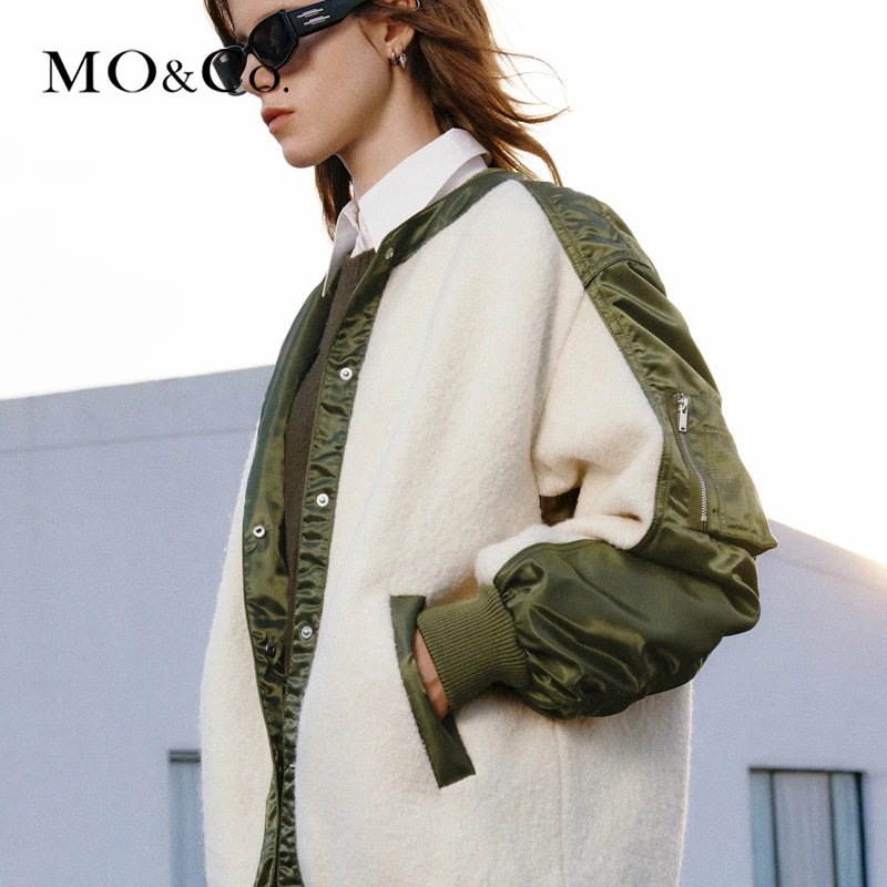 MOCO冬防寒拼接撞色宽松圆领飞行员夹克外套MBC4COTT16
