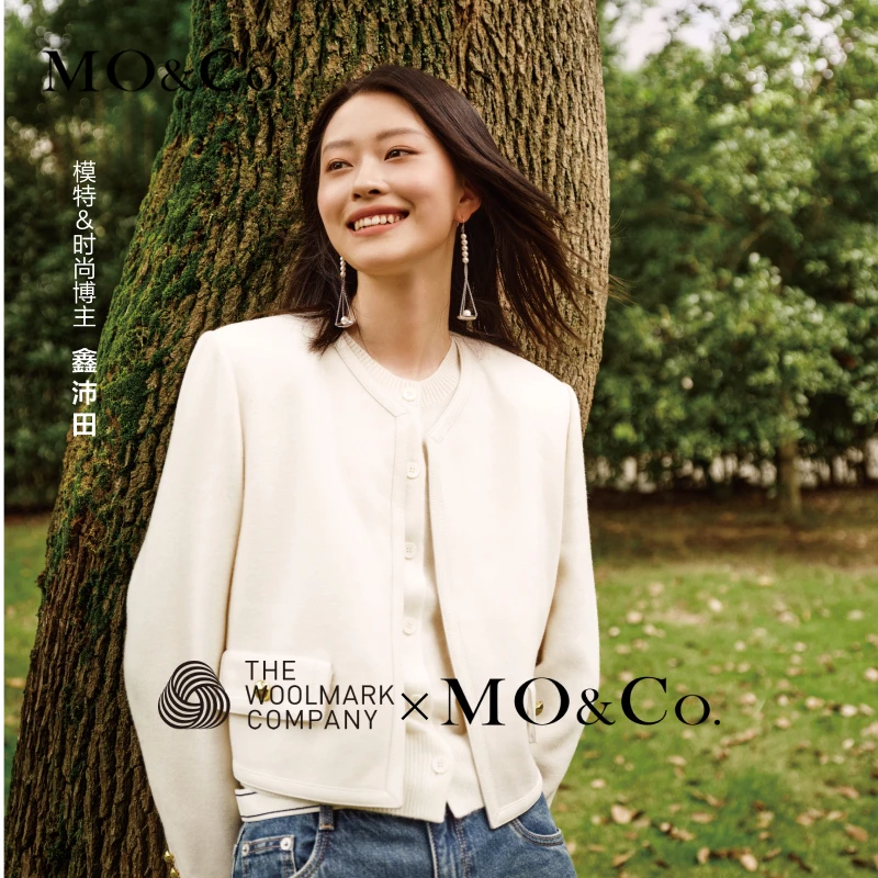 【防寒】美丽诺绵羊毛MOCO秋小香风圆领短外套学院风MBC3COTT13