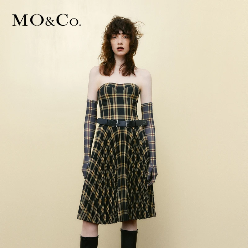 MOCO春秋(装卸袖套/皮带/肩带)鱼骨胸托高腰吊带连衣裙MBC3DRS038