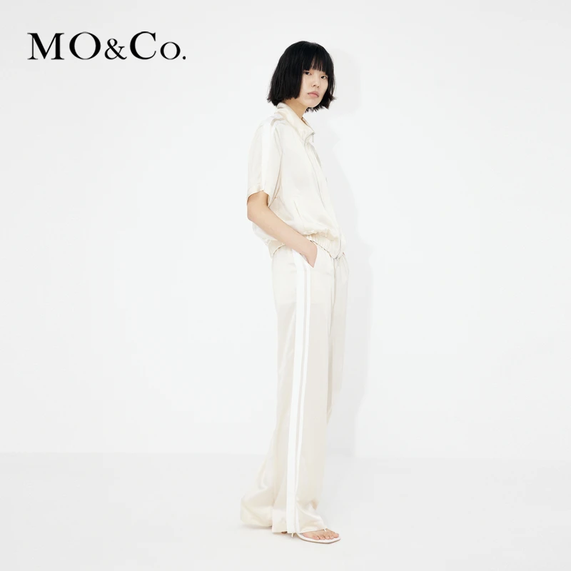 MOCO夏撞边醋酸混纺休闲裤直筒垂感风感波粒MBC2PAT022