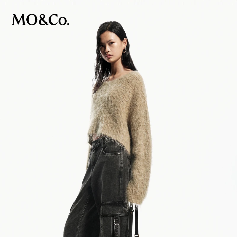 MOCO秋含马海毛绵羊毛短款宽松毛衣MBD3SWT026