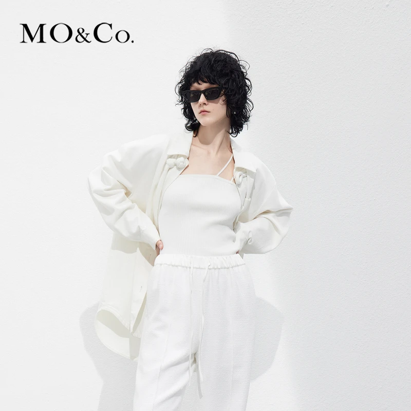 MOCO春季新中式盘扣白色棉质牛仔夹克外套MBC1JKT015