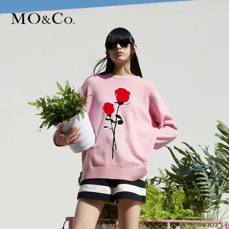 MOCO防寒玫瑰花绒毛刺绣绵羊毛毛衣宽松慵懒MBC1SWTT07