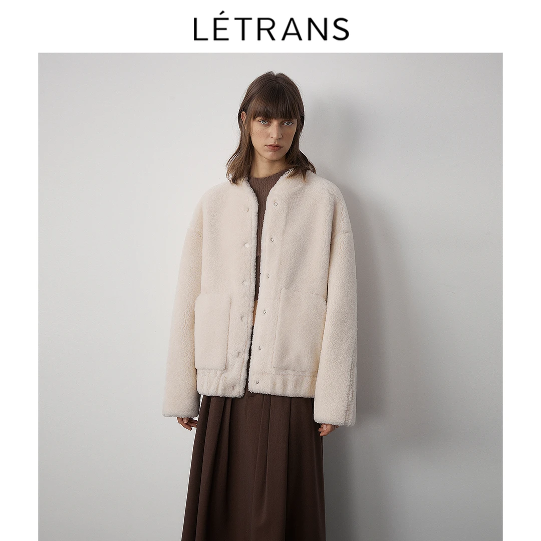元一Letrans 漂浮云感 进口美利奴皮毛一体短款皮草外套女2023冬