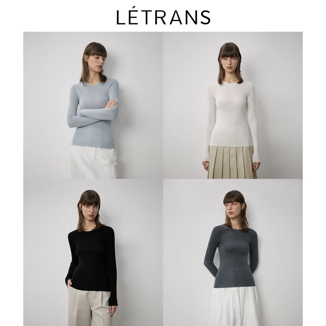 元一Letrans 秋冬新款可机洗羊毛圆领无缝打底毛针织衫女