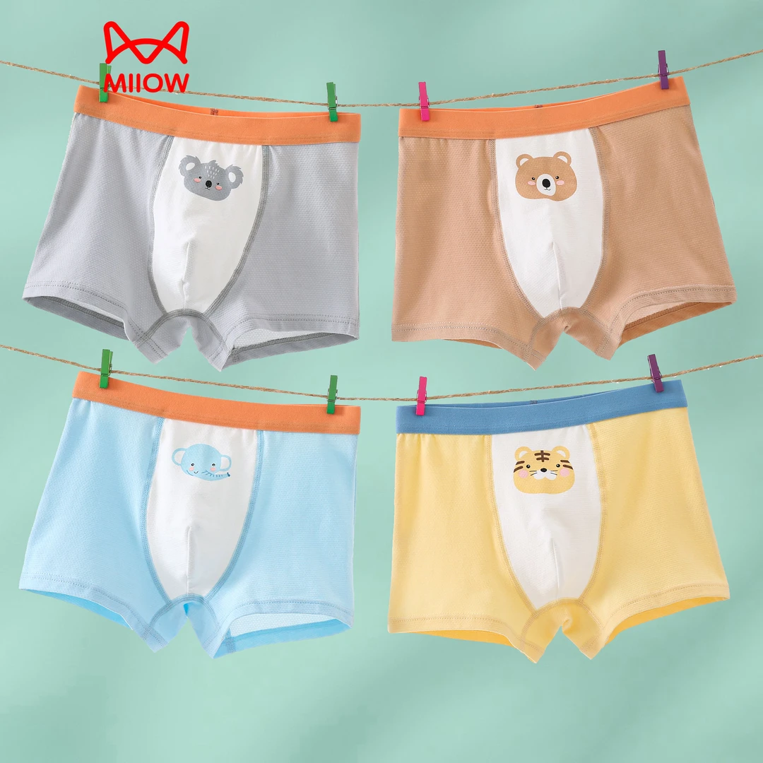MiiOW/猫人儿童内裤男童女童透气网眼精梳棉中大童卡通动物7A抑菌