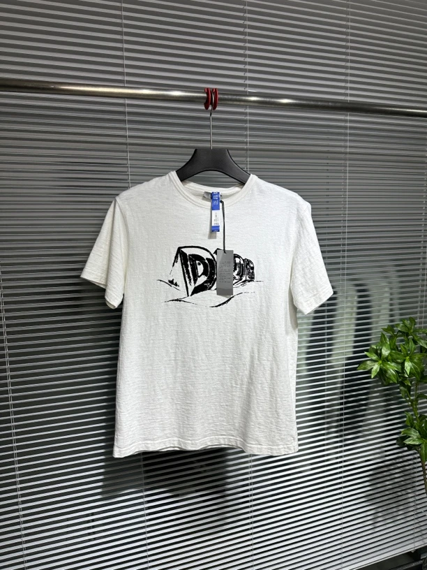 99新 DIOR/迪奥 植绒字母logo印花 白色短袖 m码 ko410