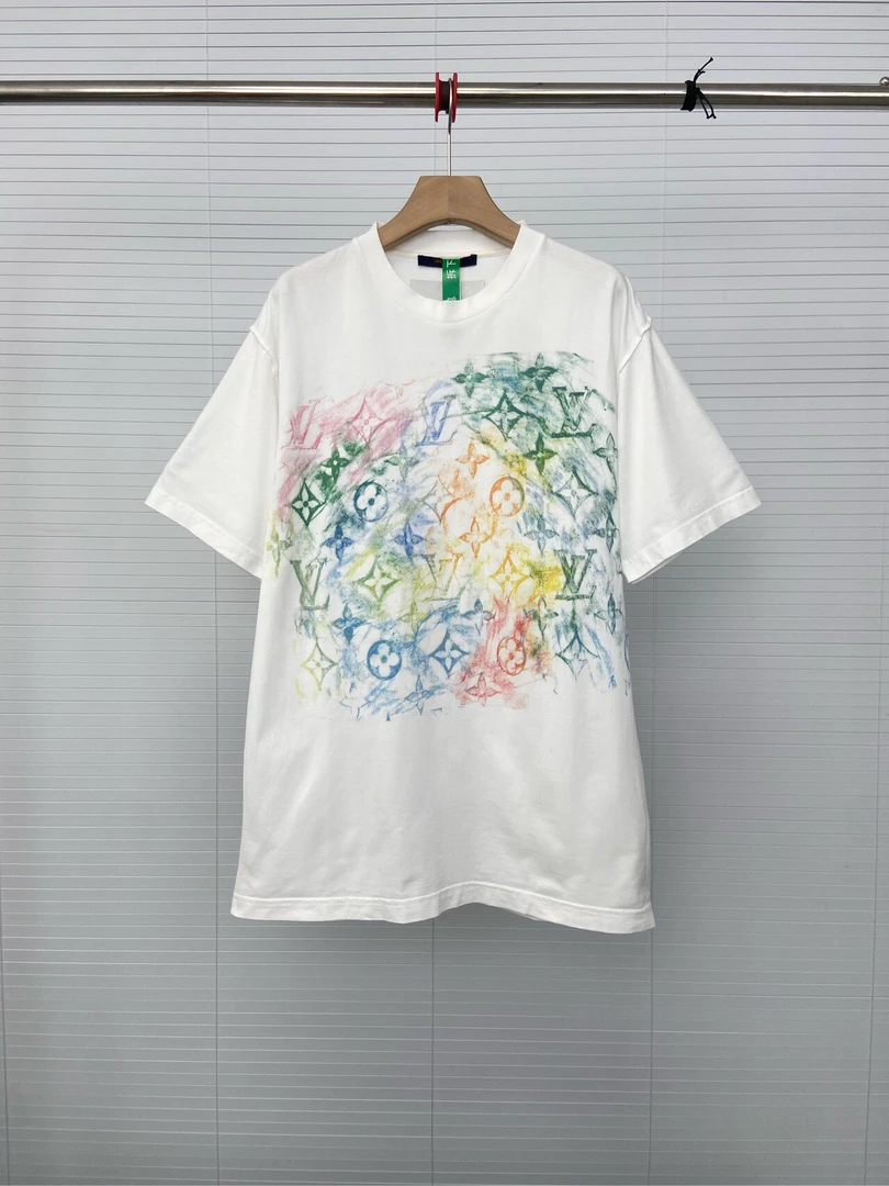 99新Louis Vuitton路易威登 蜡笔涂鸦 字母logo印花 白色短袖 L码