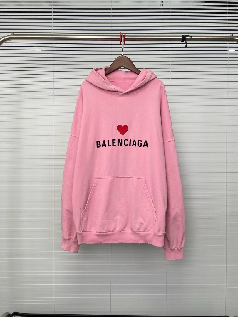 99新 Balenciaga巴黎世家 粉色帽衫刺绣logo 3码 公价7200 ko673