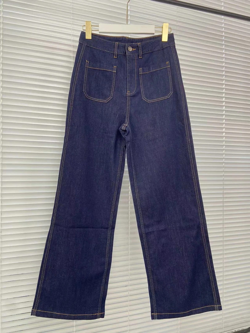 【外贸仓】贩卖经典 复古回潮高腰双口袋加绒牛仔直筒阔腿长裤女