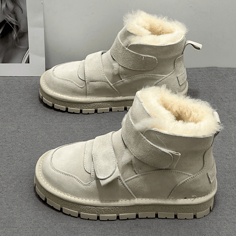 hanmanlian/韩漫莲 真皮时尚雪地靴女2023冬季新款加厚保暖磨砂厚底棉靴子加绒