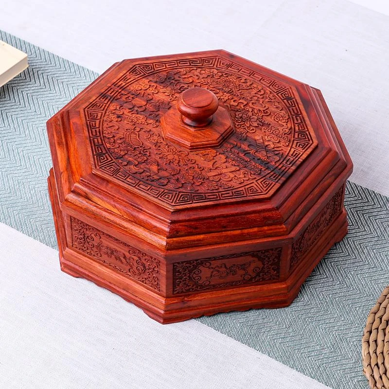 非洲小叶紫檀木果盘零食盘新中式家用客厅茶几干果糖果收纳盒实木