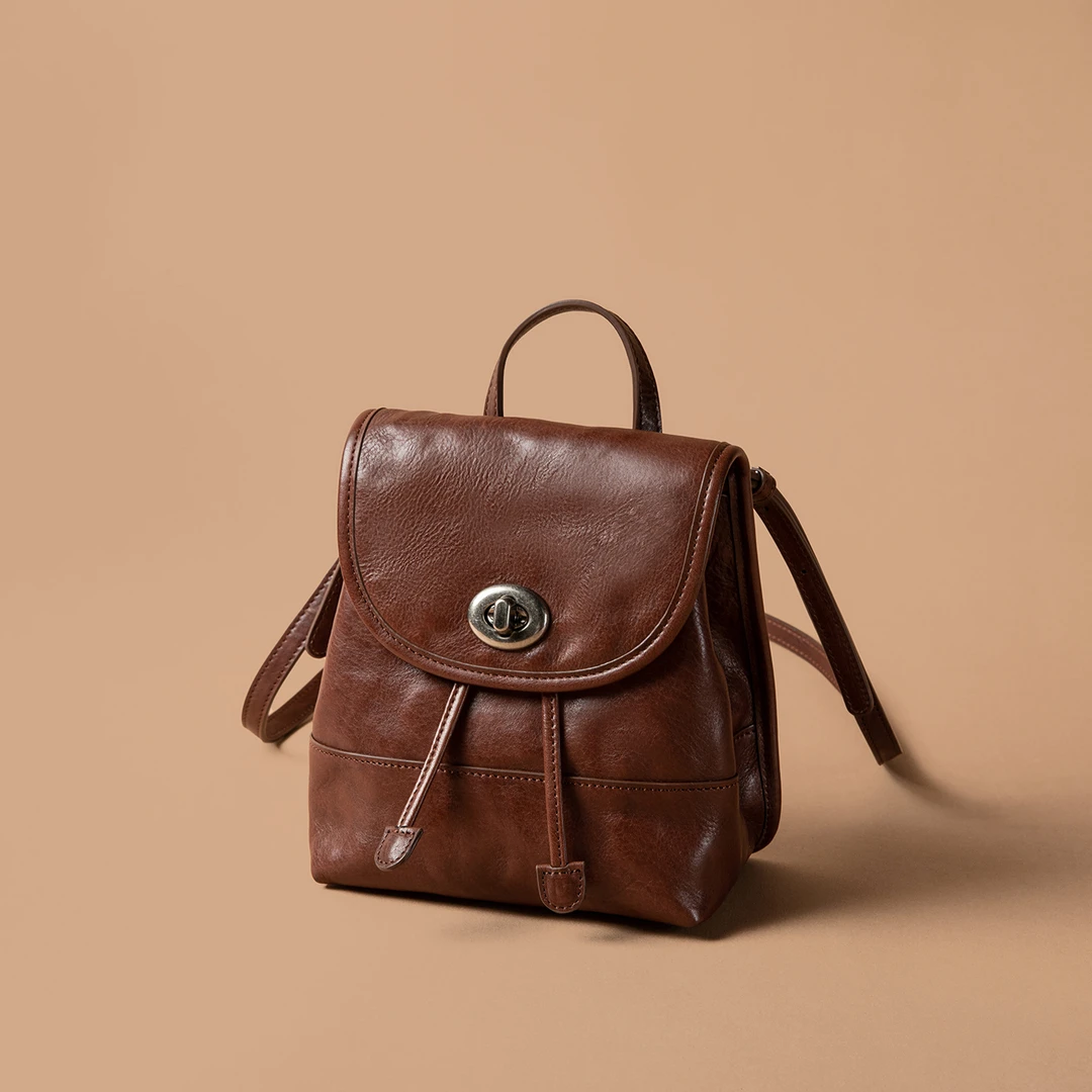 素创（清）【一辈子-2】小号树膏头层牛皮双肩包SG60073