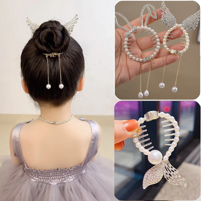 儿童丸子头头饰流苏发扣高马尾扣气质后脑勺发饰女童发夹盘发神器