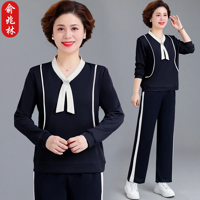俞兆林妈妈春装运动套装2025新款中老年女洋气薄款上衣贵夫人衣服