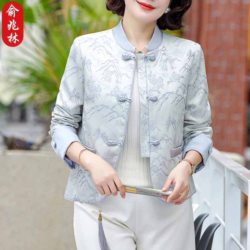俞兆林妈妈春装新中式国风外套2025新款中老年女春秋刺绣唐装上衣