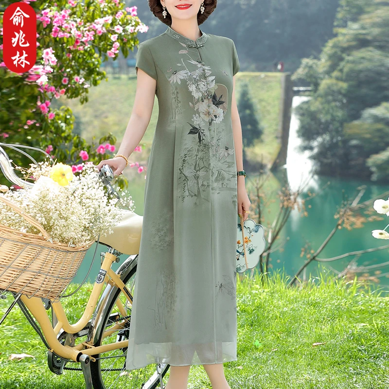 俞兆林妈妈夏装改良旗袍连衣裙2025新款洋气中老年女新中式长裙子