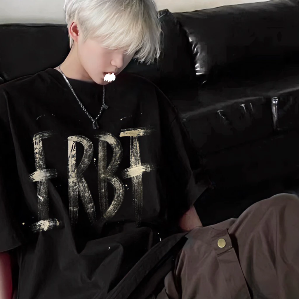 【重磅纯棉】夏季半袖宽松百搭圆领暗黑潮流潮牌高街街头男短袖T恤