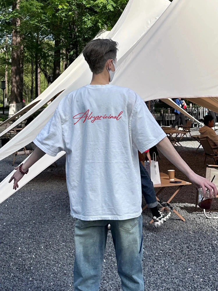 【重磅纯棉】夏季百搭半袖t恤宽松印花圆领潮流休闲男短袖T恤上衣