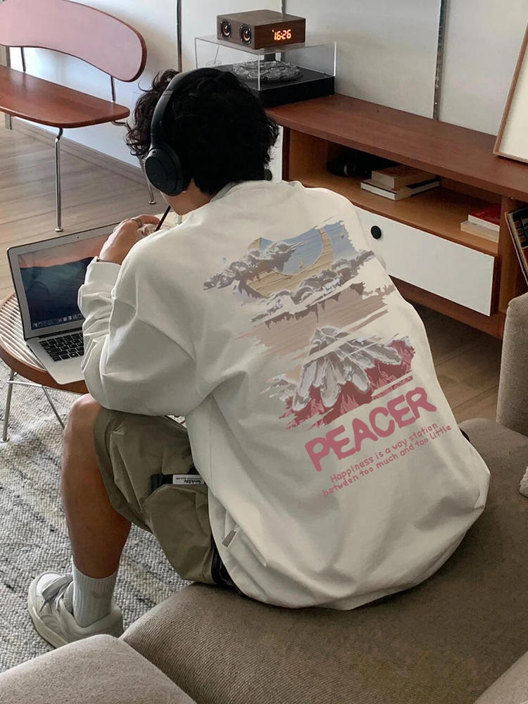 【重磅纯棉】秋冬新款美式百搭宽松高街韩版休闲高街潮流男长袖T恤