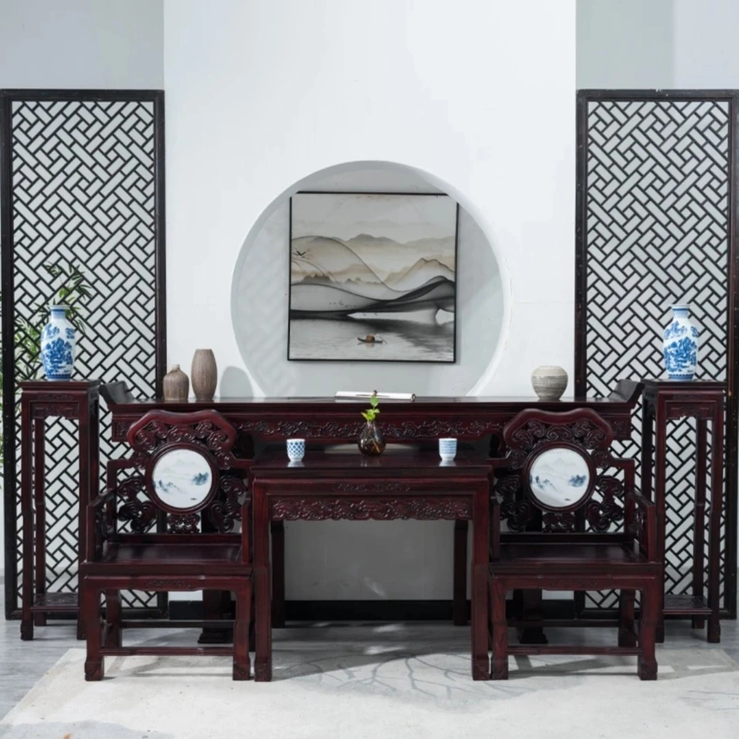 中堂六件套实木农村堂屋家具中式仿古八仙桌供桌条案四件套