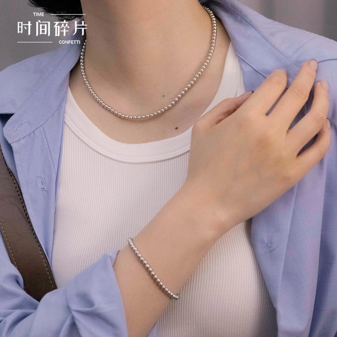 925银手链 【孙二娘】轻奢气质简约纯色施家灰串珠项链手链TC 3267