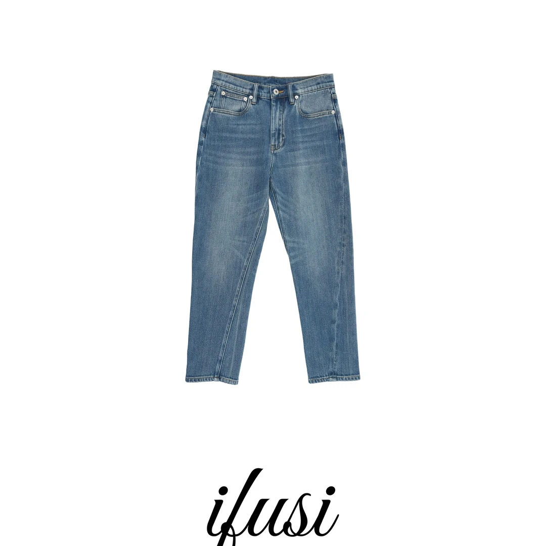 【IFUSI】极简设计感斜缝修身轻奢牛仔裤 XY304