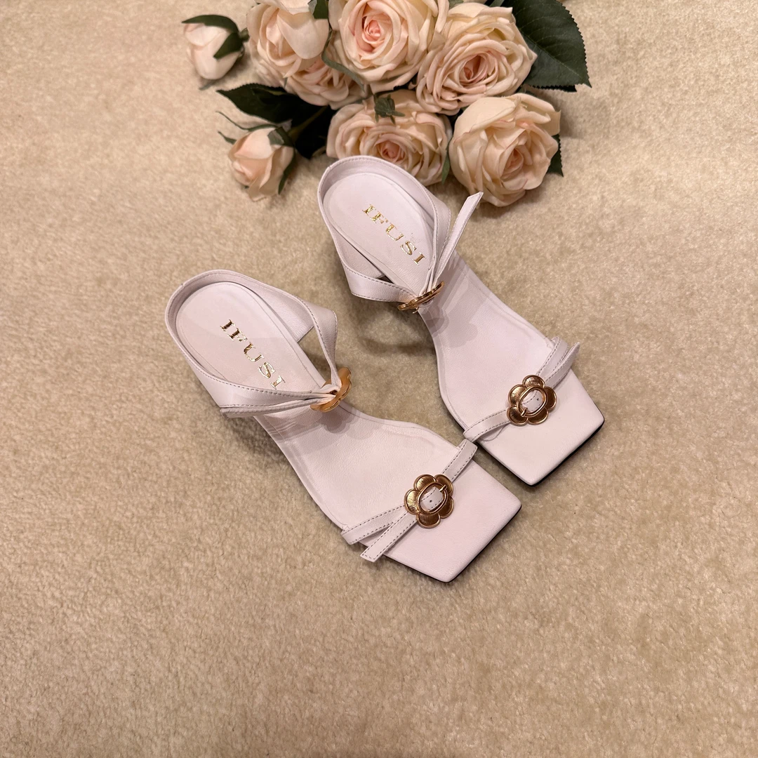 【IFUSI】 名媛花花  真皮大底凉拖高跟鞋 ZB24402