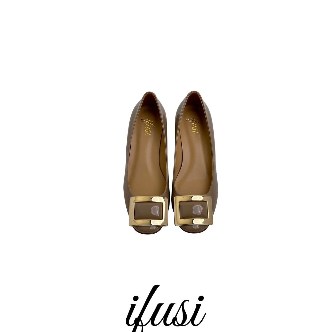 【小燚推荐】圆头漆皮方扣粗跟高跟鞋 2326-1