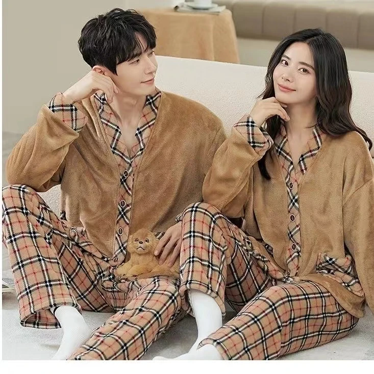 情侣男女同款睡衣冬加厚保暖法兰绒秋冬家居服可外穿AE03