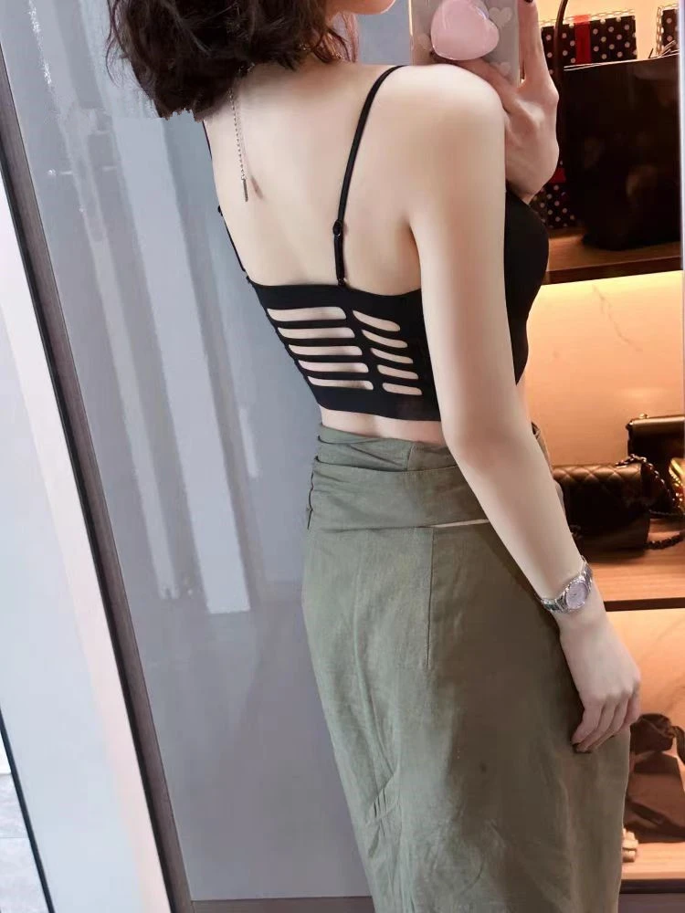 欧洲站2024夏季新款欧货显瘦华夫格背心后镂空带胸垫美背内搭