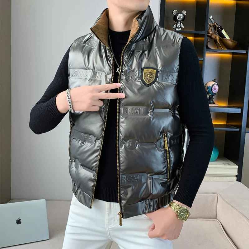 男士欧货轻薄马甲2024秋冬新款小蜜蜂标立领休闲免洗保暖高档外套