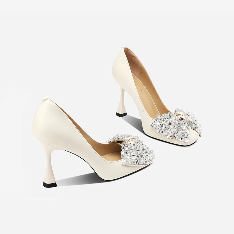 黑色浅口高跟鞋女士2025春秋气质百搭方头细跟时尚轻奢蝴蝶结单鞋