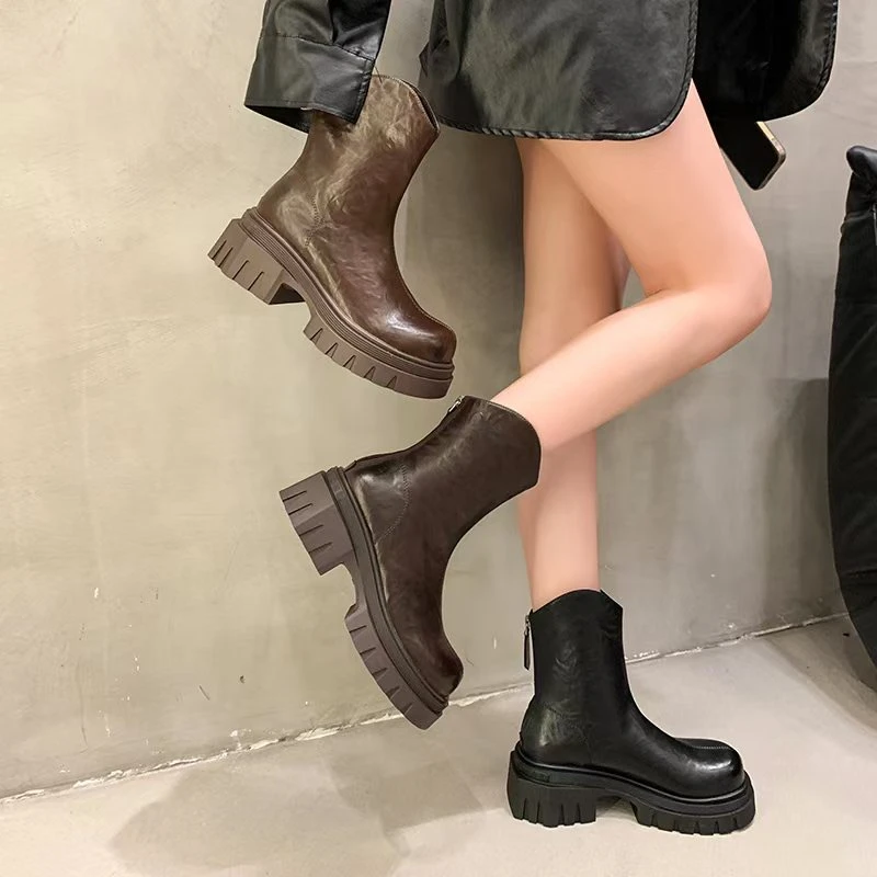 YD伊莎贝尔2024年新款瘦瘦靴切尔西靴手抓纹真皮厚底防滑马丁靴