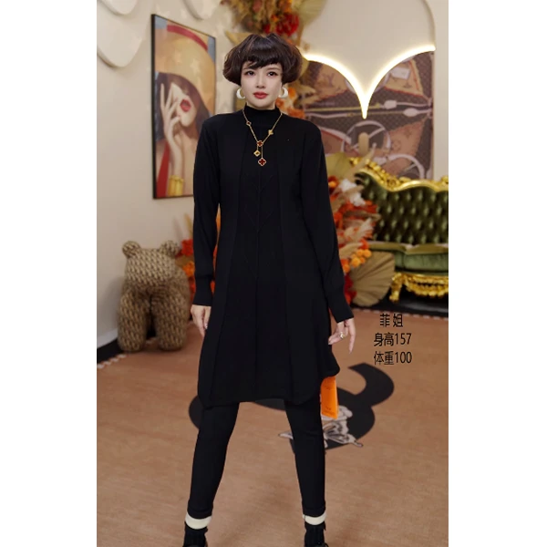M193 时尚女士中长款半高领秋冬气质休闲连衣裙