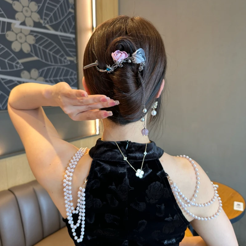 彬妮奢时尚玫瑰花扭扭夹古风优雅轻奢中式简约发夹E044夹子