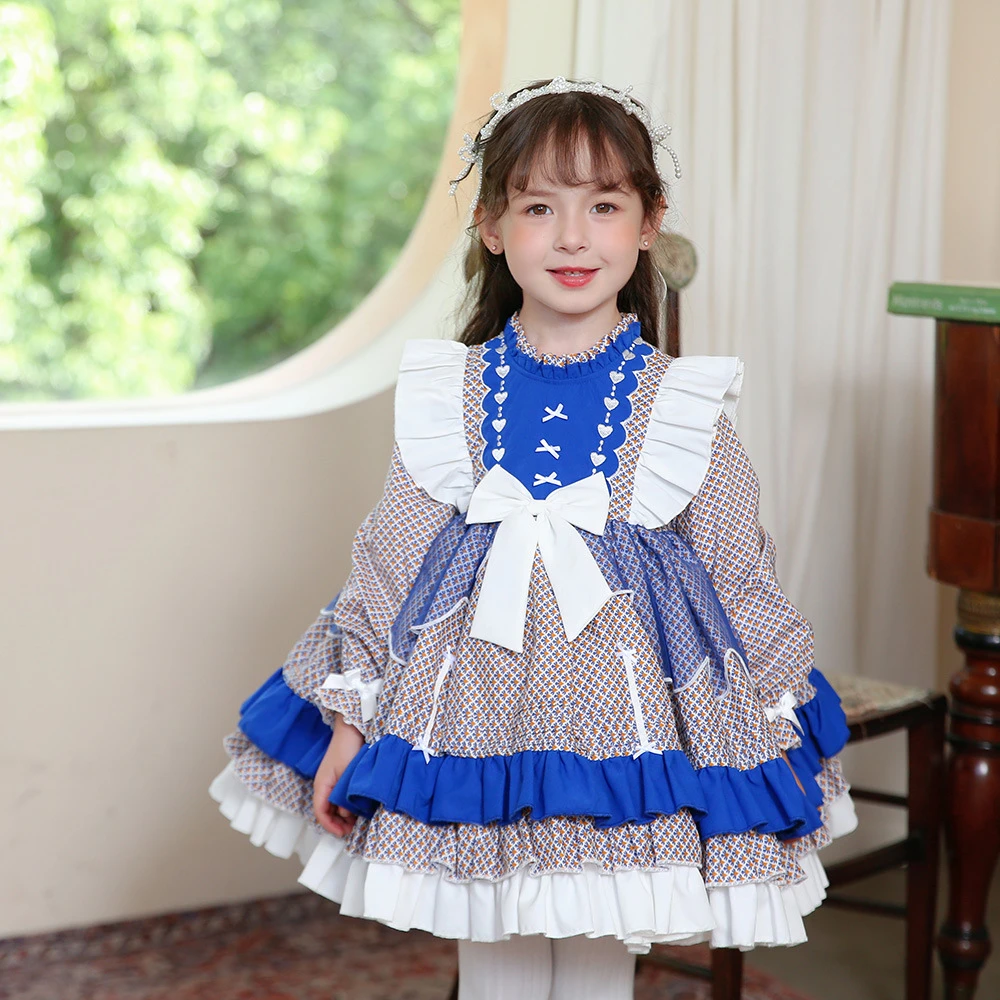 枝芽高品质洛丽塔童裙2024秋季新款女童Lolita长袖碎花波点连衣裙