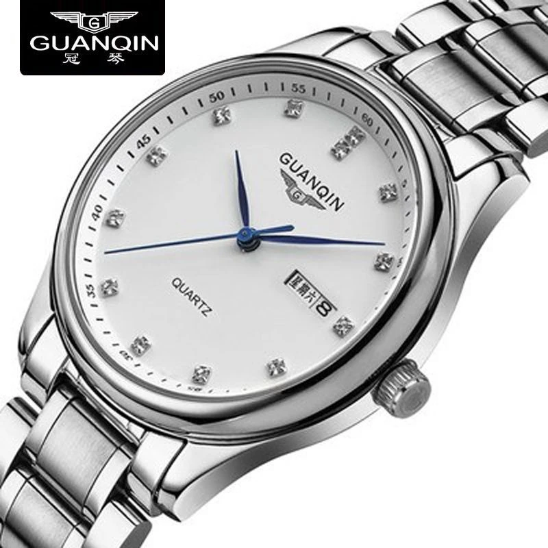 GUANQIN/冠琴瑞士男士手表防水夜光双日历超薄时尚百搭石英男腕表