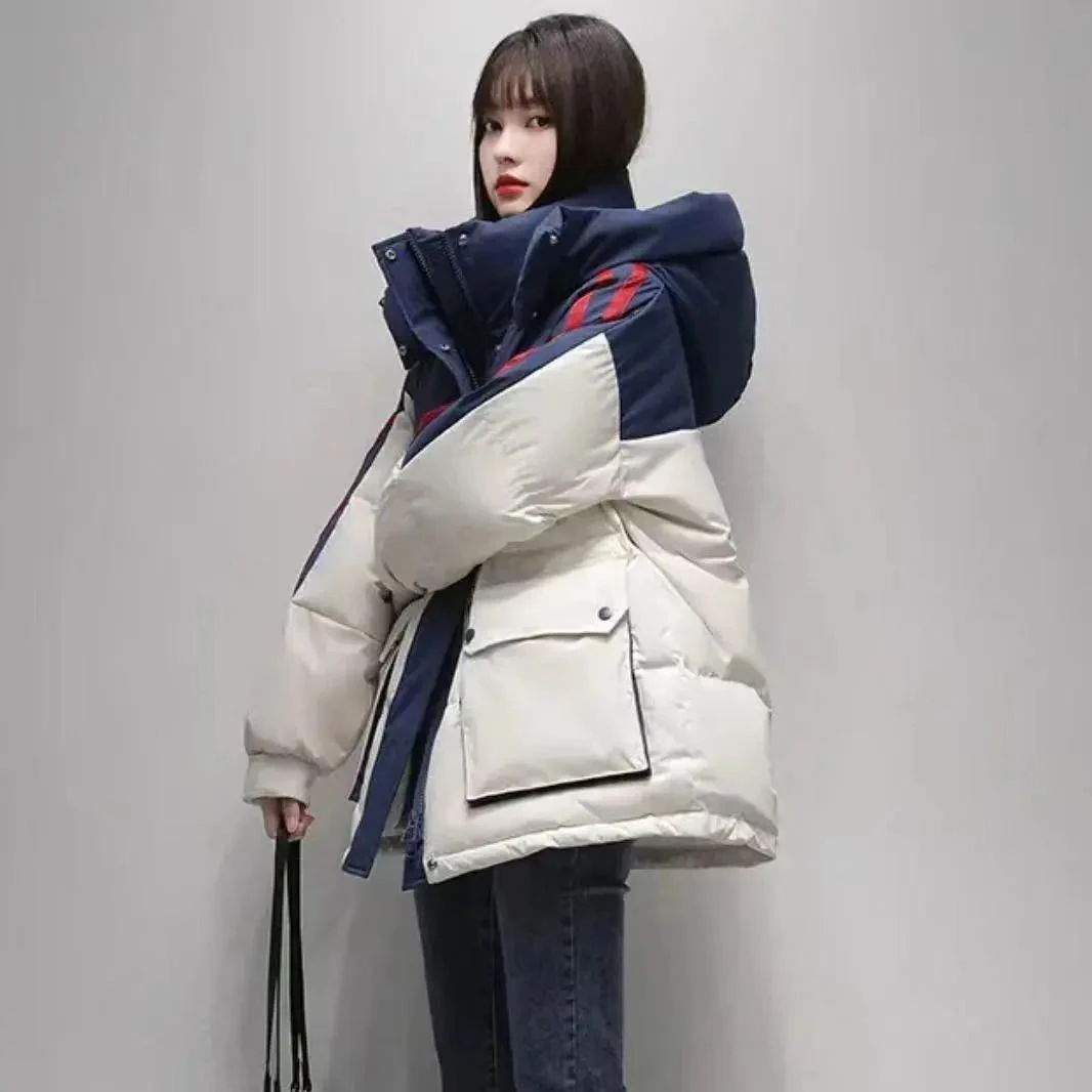 波士顿羽绒棉服女2023年冬季抖音网红新款撞色韩版宽松保暖学生款