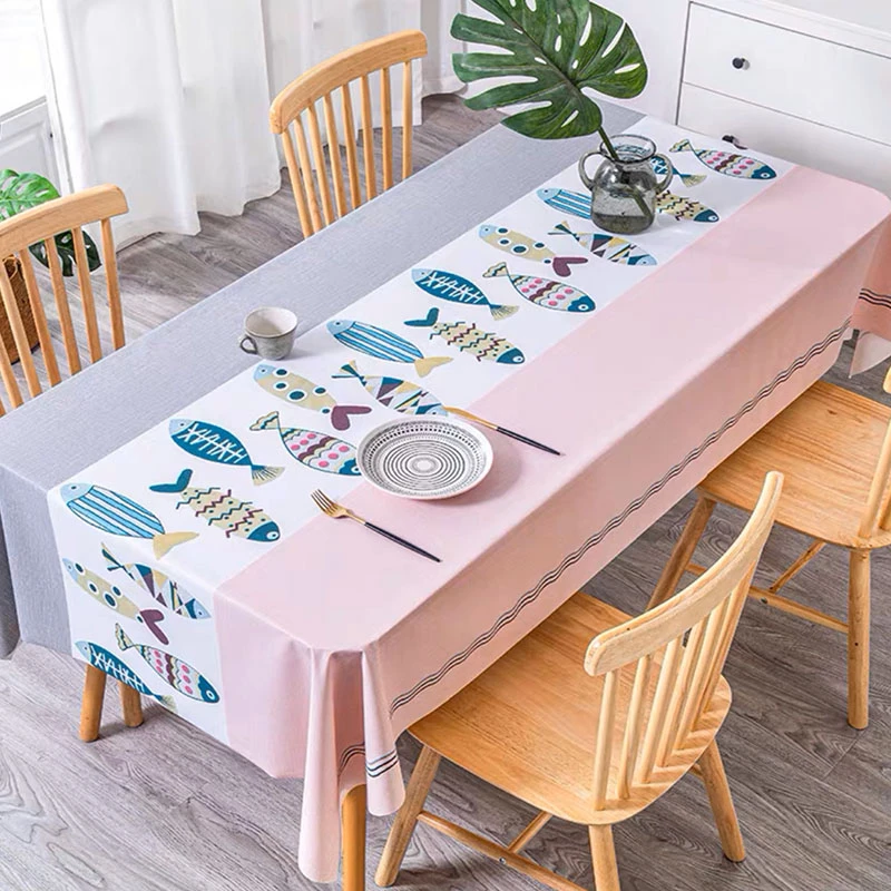 多喜鱼桌布简约风 PVC防水防油免洗桌布茶几布台布防烫长方形桌布