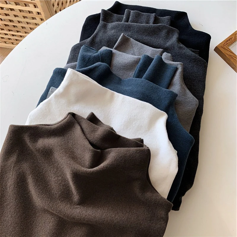 双面德绒半高领发热打底衫女装冬季新款洋气内搭加绒加厚长袖上衣