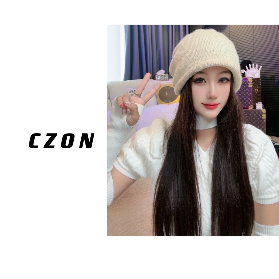 【czon】网红同款超减龄针织卷边抽绳堆堆帽百搭时尚针织帽