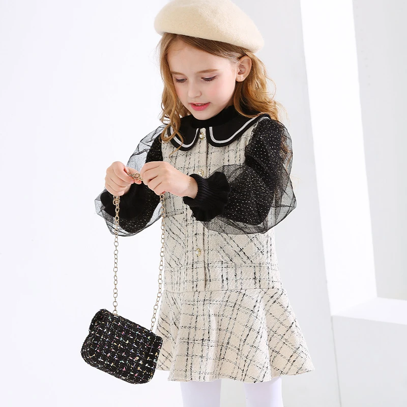 【女孩】秋款儿童娃娃领背心裙女童小香风公主韩版裙子