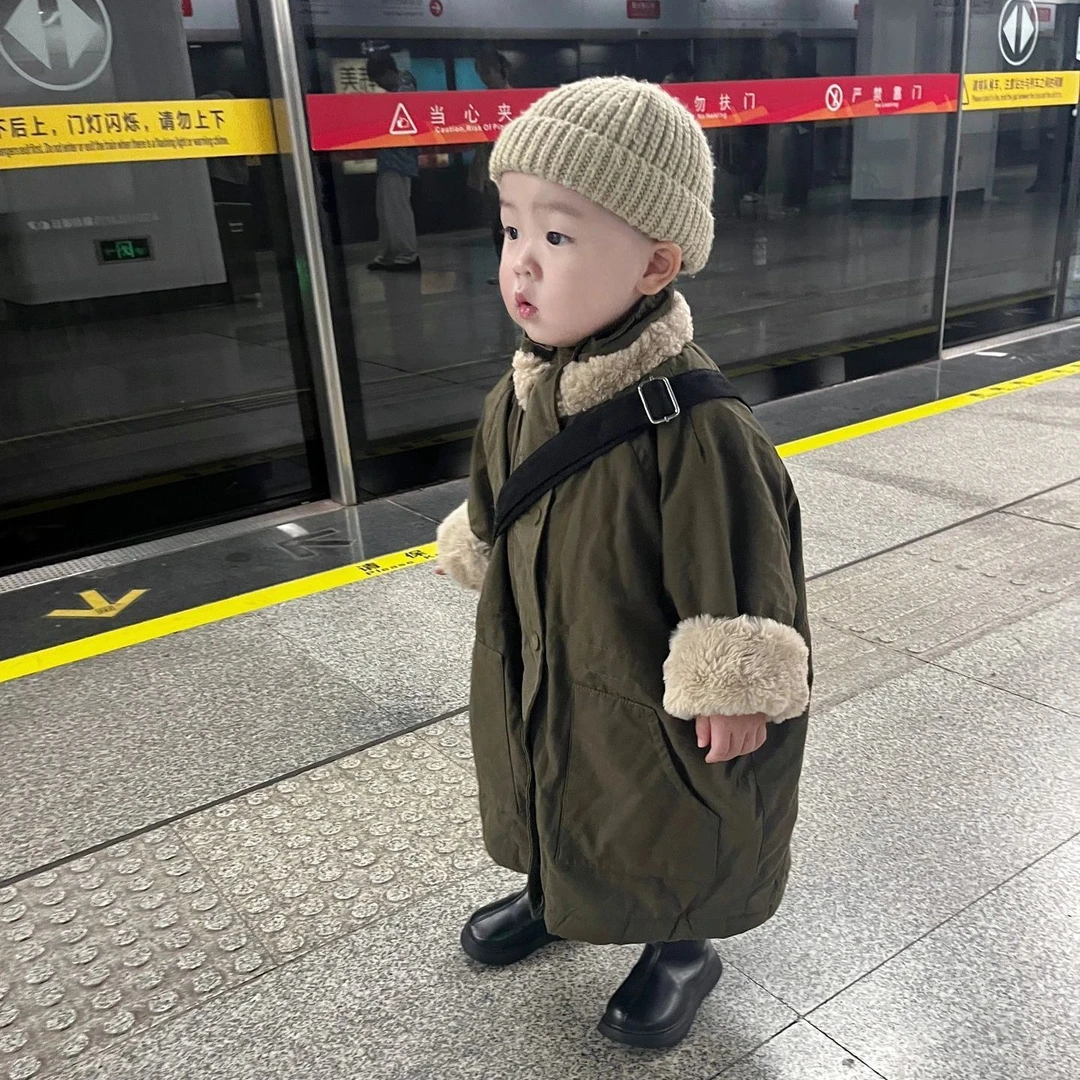 儿童男童棉袄加绒加厚保暖童装冬季长款棉服2025新款外套洋气