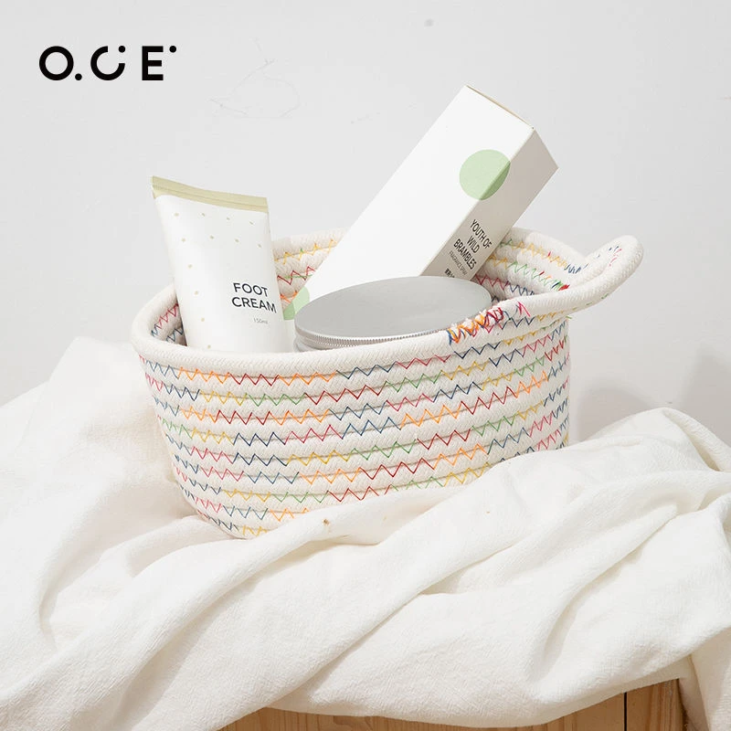 OCE猫咪编织收纳篮桌面收纳零食钥匙杂物客厅玄关置物篮化妆品